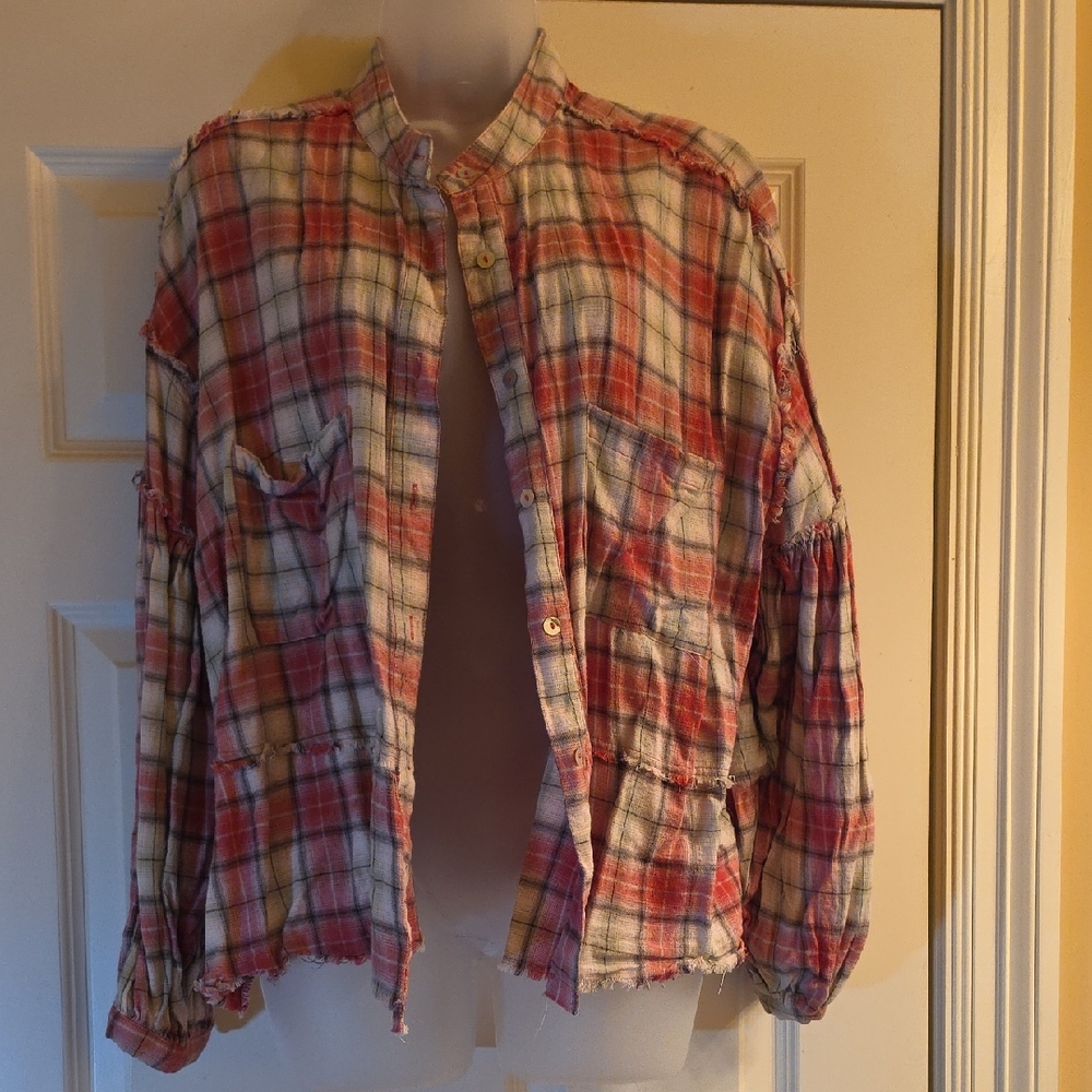 Easel Red & Cream Plaid Button-Front Shirt Jacket